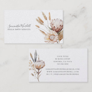 Carte De Visite Boho Aquarelle Fleurs sauvages Doula Ou Midwoman