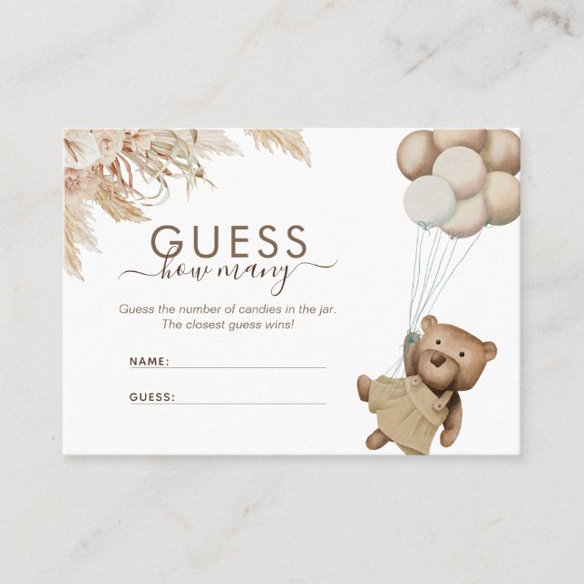 Carte De Visite Boho Bear Devine Combien De Baby showers Jeu (Devant)