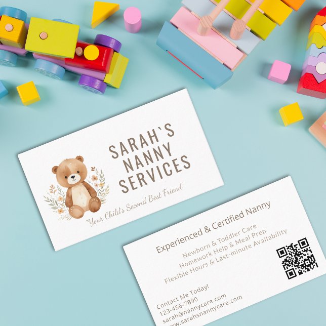 Carte De Visite Boho Bear Nanny Babysitter Garde d'enfants (Boho Bear Nanny Babysitter Childcare Business Card)