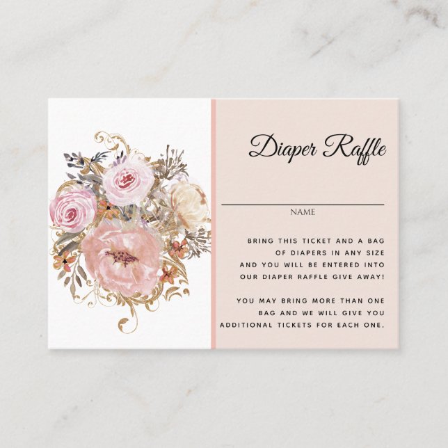 Carte De Visite BOHO Blush rose Baby shower floral Déchets Raffin (Devant)