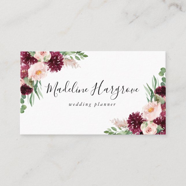 Carte De Visite Boho Burgundy & Blush Floral (Devant)