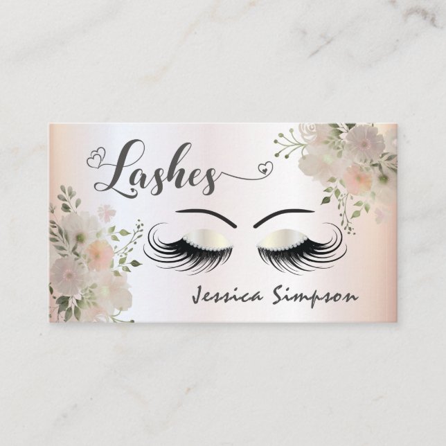 Carte De Visite Boho chic élégant aquarelle floral lashes (Devant)