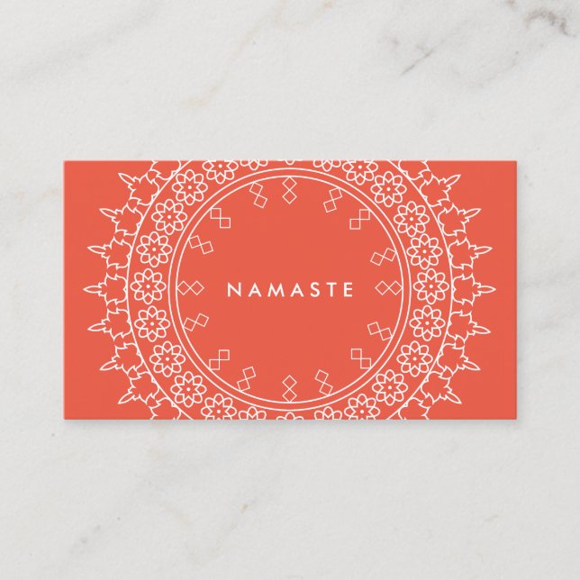 Carte De Visite Boho Chic Mandala Namaste Yoga Coral (Devant)