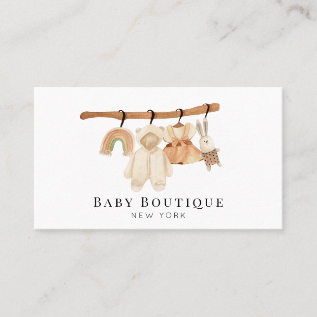 Carte De Visite Boho Clotheslin Baby Boutique Médias sociaux (Devant)
