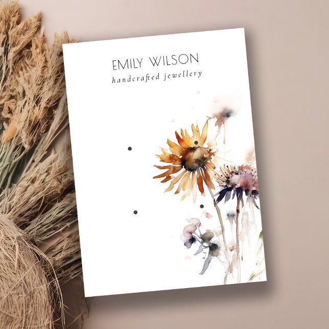 Carte De Visite Boho Dry Fleur sauvage Aquarelle 2 Écran d'oreille (Créateur téléchargé)