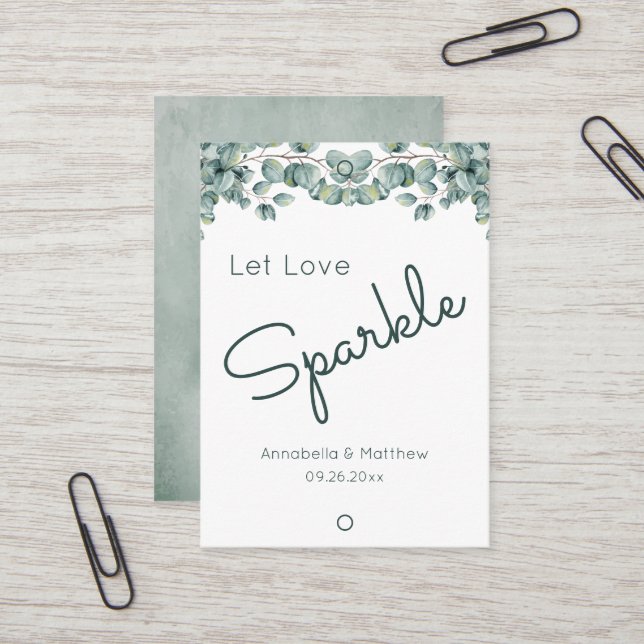 Carte De Visite Boho Eucalyptus laissez l'amour Sparkle Mariage Sp (Devant/Arrière en situation)