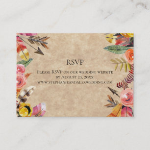 Carte De Visite Boho Feathers Flèches Fleurs Mariage rustique