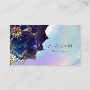 Carte De Visite Boho Floral Bleu Or Mandala Chic Irridescent
