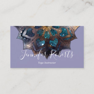 Carte De Visite Boho Floral Bleu Or Mandala Chic Violet
