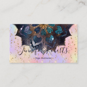 Carte De Visite Boho Floral Blue Gold Mandala Chic Pastel Parties 