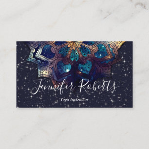Carte De Visite Boho Floral Blue Gold Mandala Chic Sparkle Stars