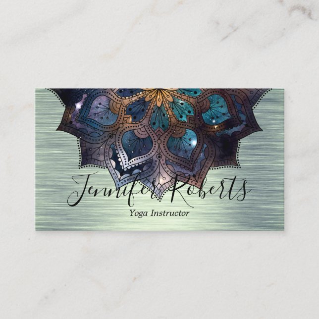 Carte De Visite Boho Floral Blue Gold Mandala Chic Yoga Instructeu (Devant)