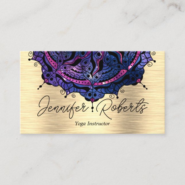 Carte De Visite Boho Floral Blue Mandala Chic Yoga Instructeur Gol (Devant)