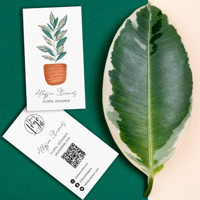 Carte De Visite Boho floral designer maison plante logo qr code (Créateur téléchargé)