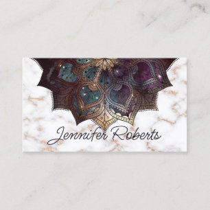 Carte De Visite Boho Floral Mandala Rose Gold Marble Yoga Elégant