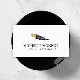 Carte De Visite Boho Gold tendance concepteur de plume blanche