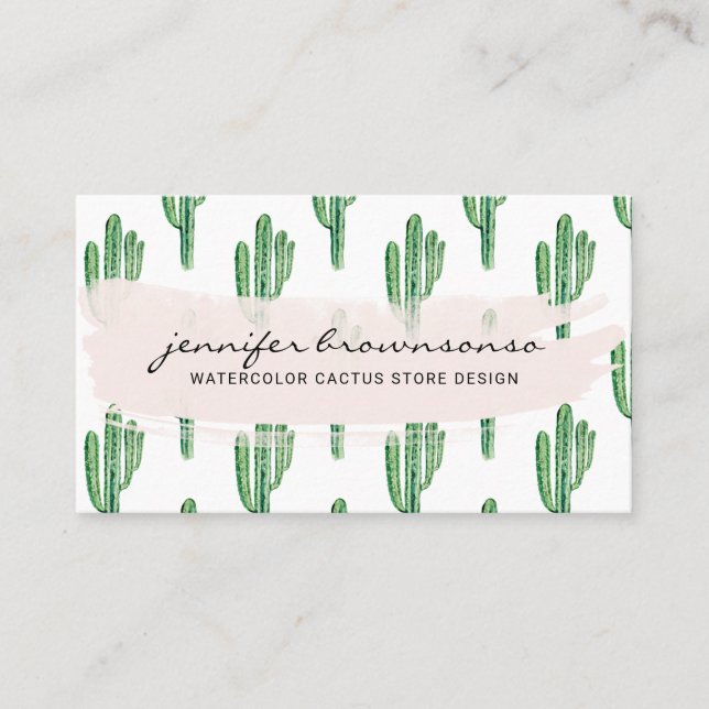 Carte De Visite Boho Green Flower Cute Cactus (Devant)