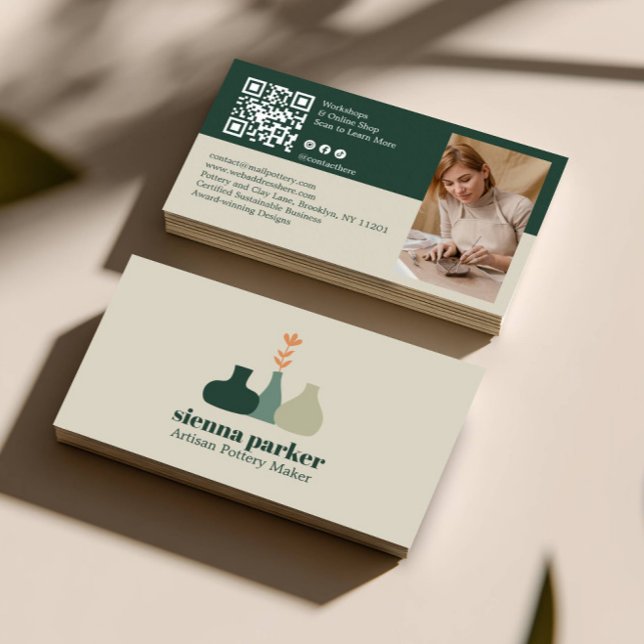 CARTE DE VISITE BOHO  HANDMADE POTTERY CERAMIC QR CODE PHOTO (Créateur téléchargé)