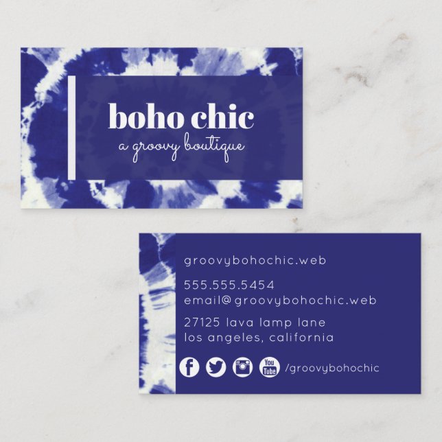 Carte De Visite Boho Indigo Tie Dye (Devant / Derrière)