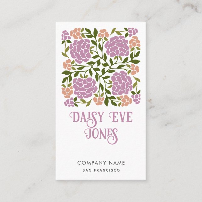 Carte De Visite Boho Lilac rétro et Flore verdoyante (Devant)