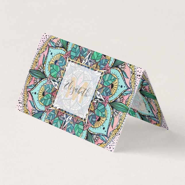 Carte De Visite Boho Mandala couleur aquarelle Floral (Devant)
