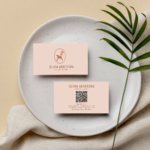 Carte De Visite Boho Minimalist QR Code Terracotta Logo unique