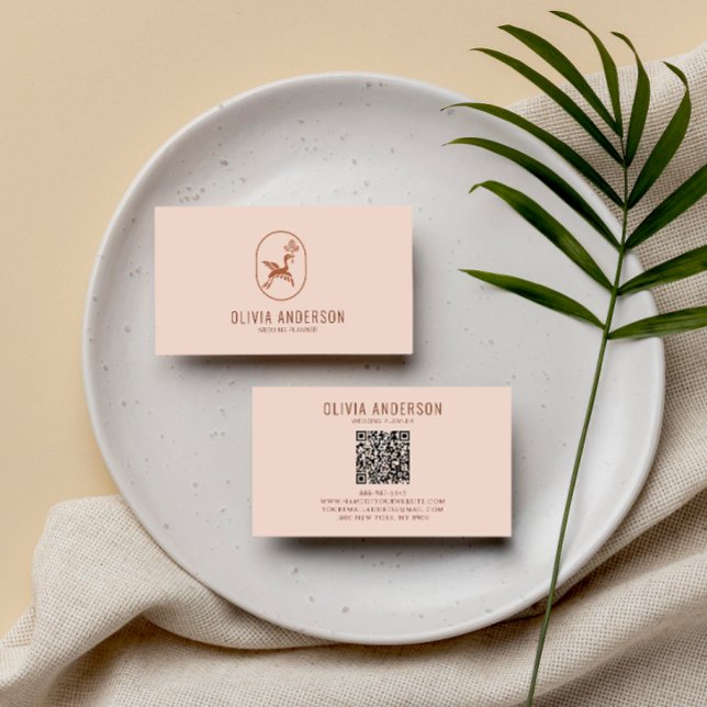 Carte De Visite Boho Minimalist QR Code Terracotta Logo unique (Créateur téléchargé)