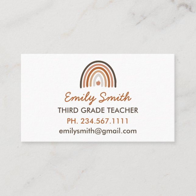 Carte De Visite Boho Modern Rainbow Teacher Apple (Devant)