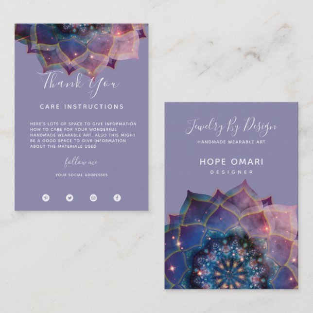 Carte De Visite Boho Nebula Bloom | Conception de Mandala (Devant / Derrière)