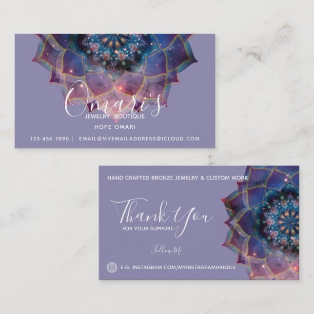 Carte De Visite Boho Nebula Bloom | Conception de Mandala (Devant / Derrière)