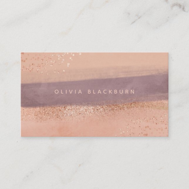 Carte De Visite Boho neutre| Aquarelle Abstraite et or Rose (Devant)