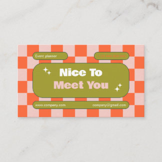 Carte De Visite Boho Orange Pink Green Retro Checkerboard