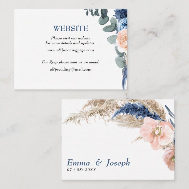 Carte De Visite Boho pastel blue & blush chic Mariage Website Card (Devant / Derrière)