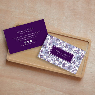 Carte De Visite Boho pourpre Vintage Floral