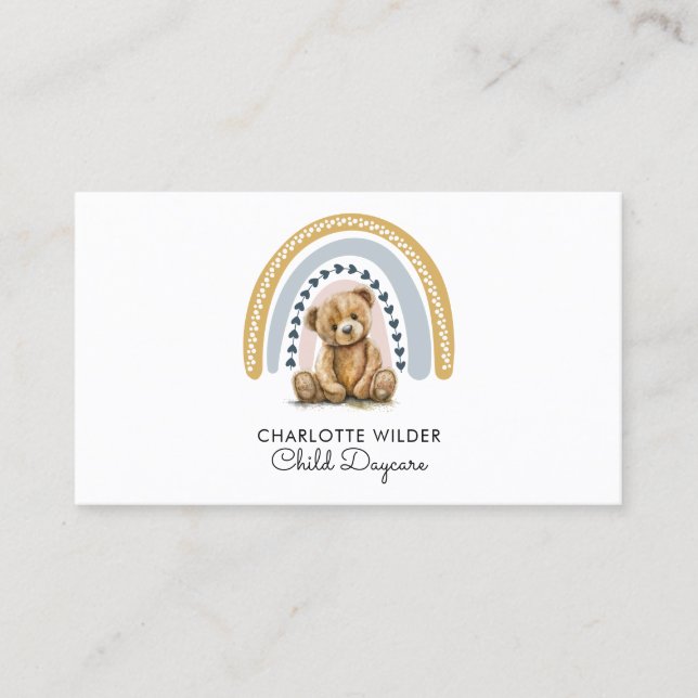 Carte De Visite Boho Rainbow Teddy Bear Garderie (Devant)
