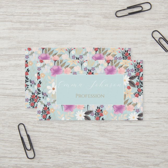 Carte De Visite Boho rose Fleurs sauvages Floral Skylight Peinture (Devant/Arrière en situation)