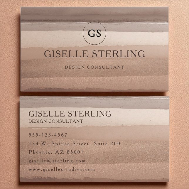 Carte De Visite Boho Terracotta Aquarelle Monogramme Abstrait (Créateur téléchargé)