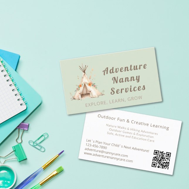 Carte De Visite Boho Tipi Aventure Nanny Babysitter Garde d'enfant (Boho Tipi Adventure Nanny Babysitter Childcare Business Card)