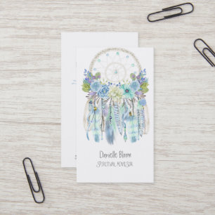 Carte De Visite Boho Tribal Dream Catcher Flèches Plumes fleurs