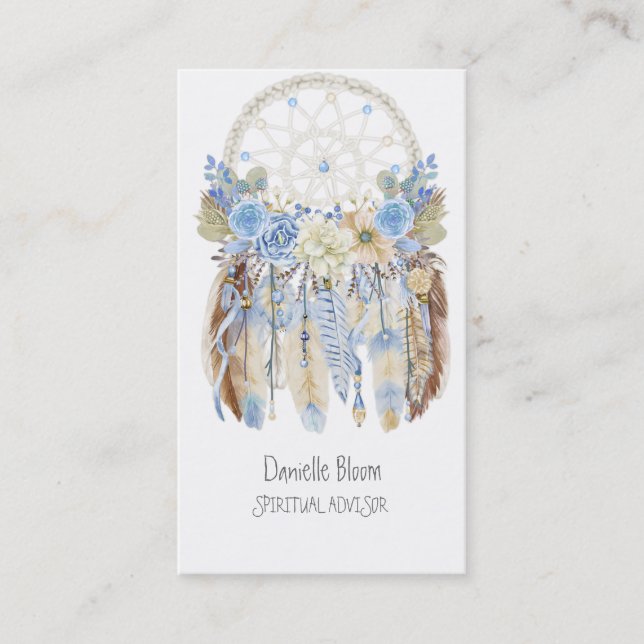 Carte De Visite Boho Tribal Dream Catcher Flèches Plumes fleurs (Devant)