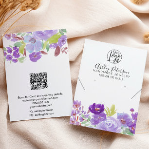 Carte De Visite Boho violet fleuri logo bijoux oreille collier