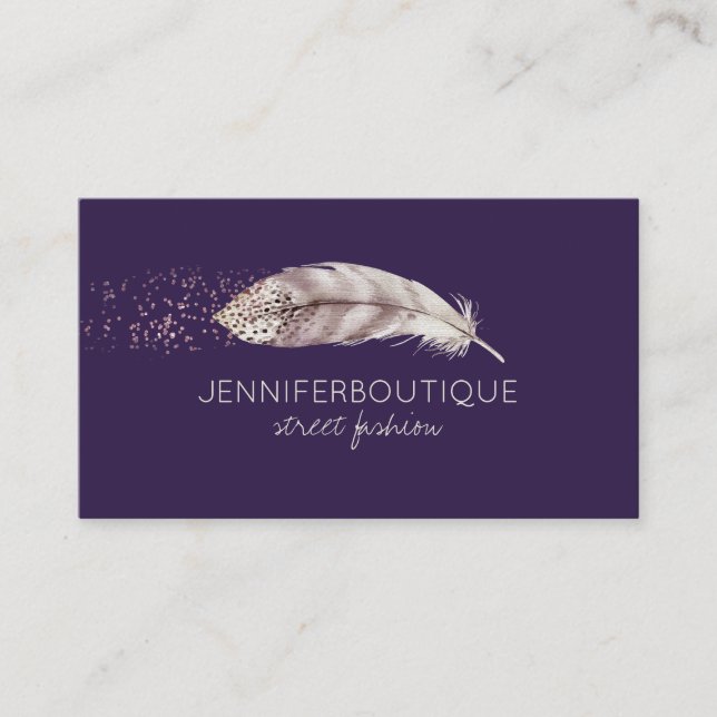 Carte De Visite Boho violet main dessinée Ange Plumes d'oiseaux (Devant)