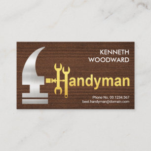 Carte De Visite Bois de bois Creative Argent Or Handyman Hammer