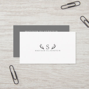 Carte De Visite Bois de cerf élégants gris Monogramme Professionne