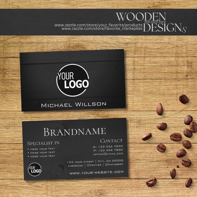 Carte De Visite Bois naturel Grains Noir Bois Bois Bois Logo Moder (Créateur téléchargé)