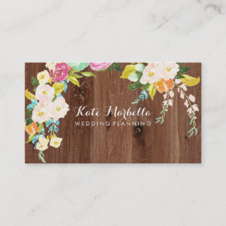 Carte De Visite Bois rustique de Faux avec les fleurs colorées