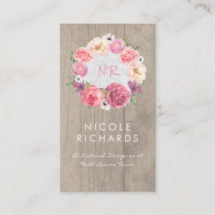 Carte De Visite Bois rustique et dentelle de guirlande florale