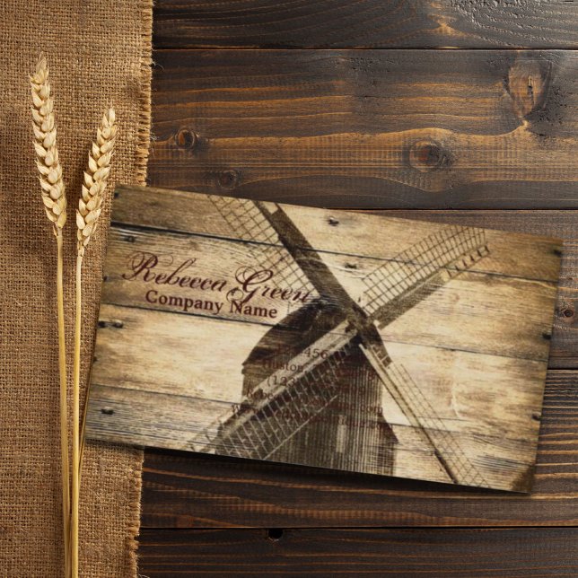 Carte De Visite bois rustique scierie de ferme de l'ouest (rustic wood western country farm windmill business card)
