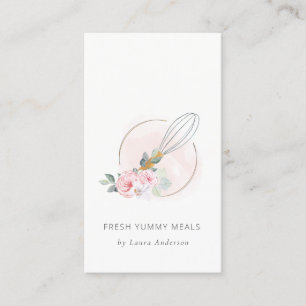 Carte De Visite Bois Whisk Blush Aquarelle Floral Chef Logo