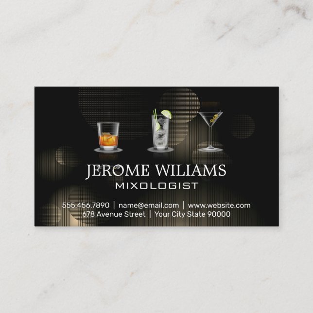 Carte De Visite Boissons Mixtes Assorties | Arrière-plan lumineux (Devant)